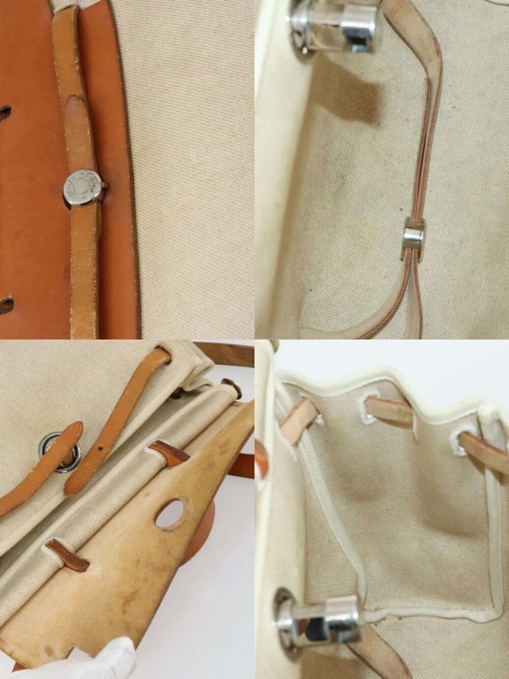 HERMES Herbag Ad PM Backpack Canvas Leather 2way Beige Silver Auth 159367 - Picture 15 of 15
